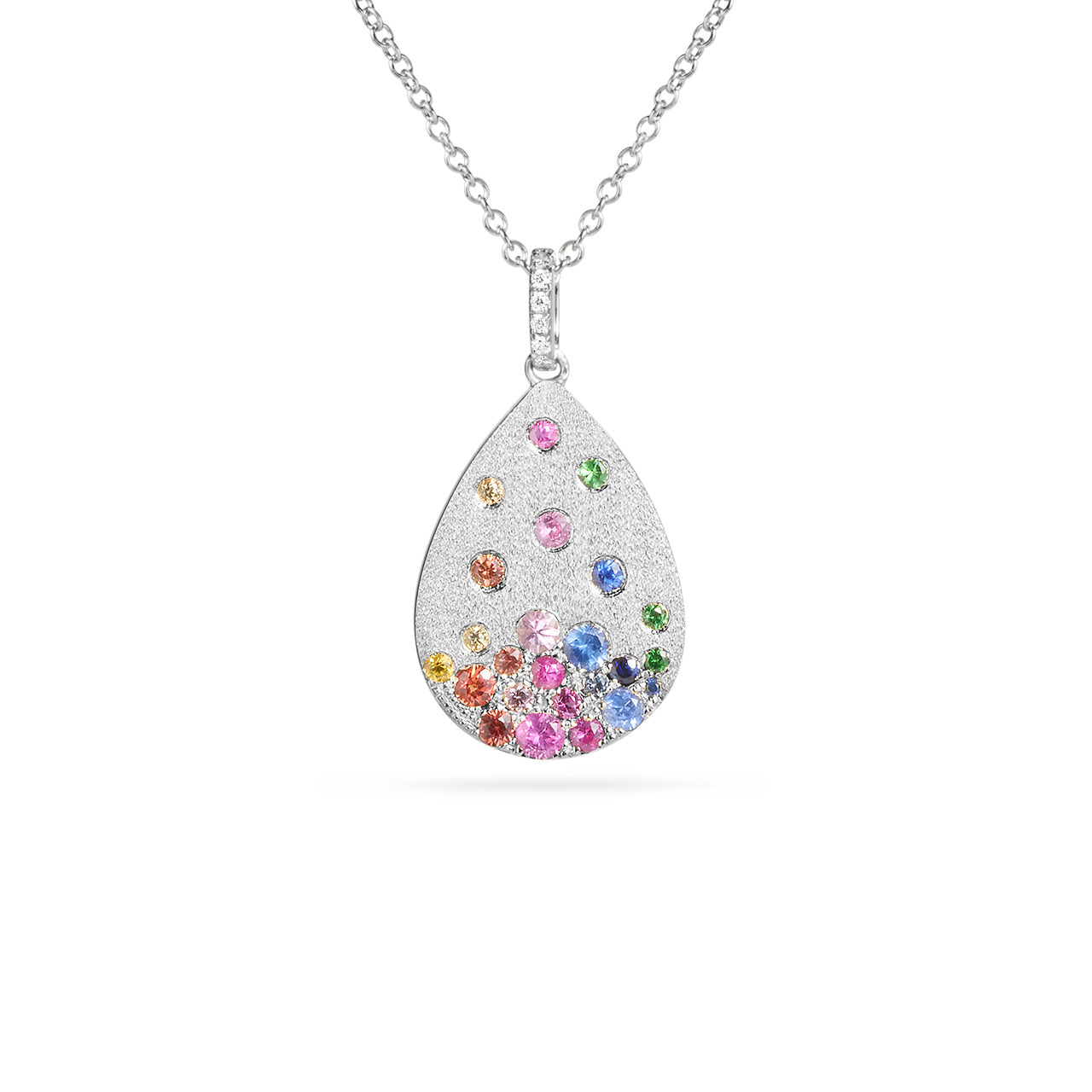 Rainbow Sapphire & Diamond Confetti Pear Necklace