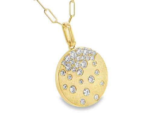 DIAMOND DISC PENDANT, 18" PAPER CLIP CHAIN,  SATIN FINISH