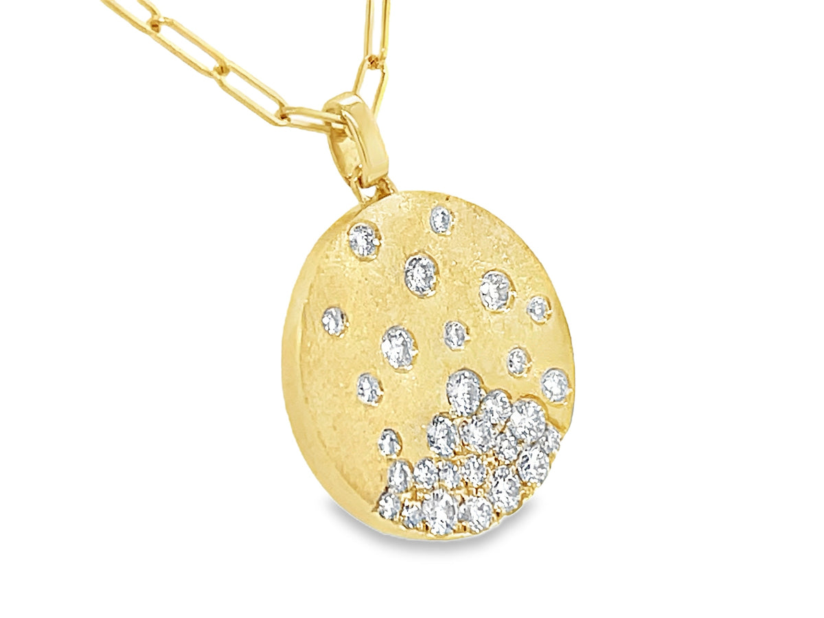 DIAMOND CONFETTI DISC PENDANT, 18" PAPER CLIP CHAIN, SATIN FINISH