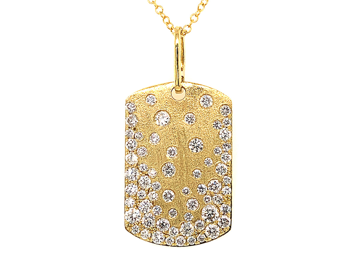 DIAMOND DOGTAG FLUSH SET PENDANT, 22X15MM, 18"/17"/16",SATIN FINISH, 18K GREEN GOLD (N)