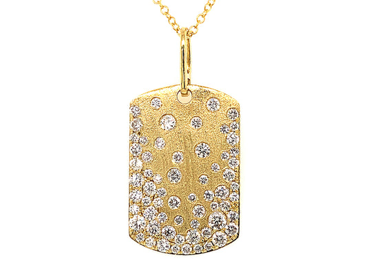 DIAMOND DOGTAG FLUSH SET PENDANT, 22X15MM, 18"/17"/16",SATIN FINISH, 18K GREEN GOLD (N)
