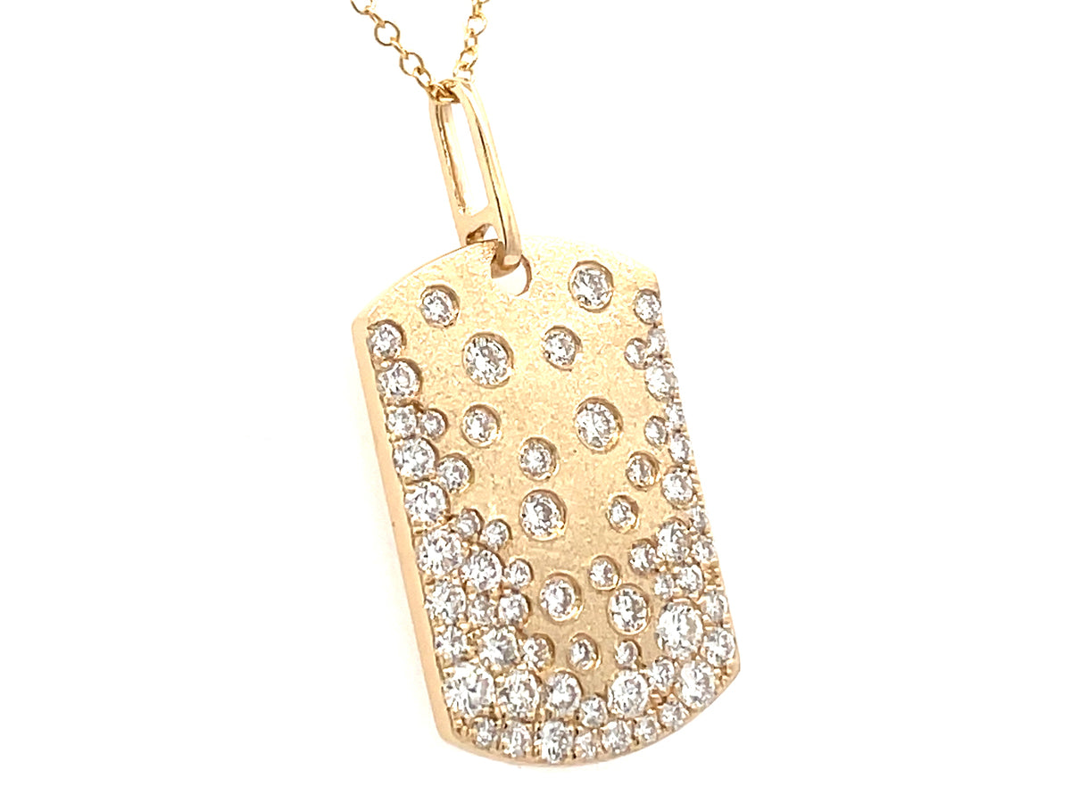 Diamond Dogtag Flush Set Pendant, 22x15mm, 18"/17"/16",Satin Finish, 14ky (N)