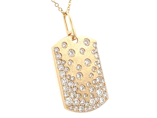 Diamond Dogtag Flush Set Pendant, 22x15mm, 18"/17"/16",Satin Finish, 14ky (N)