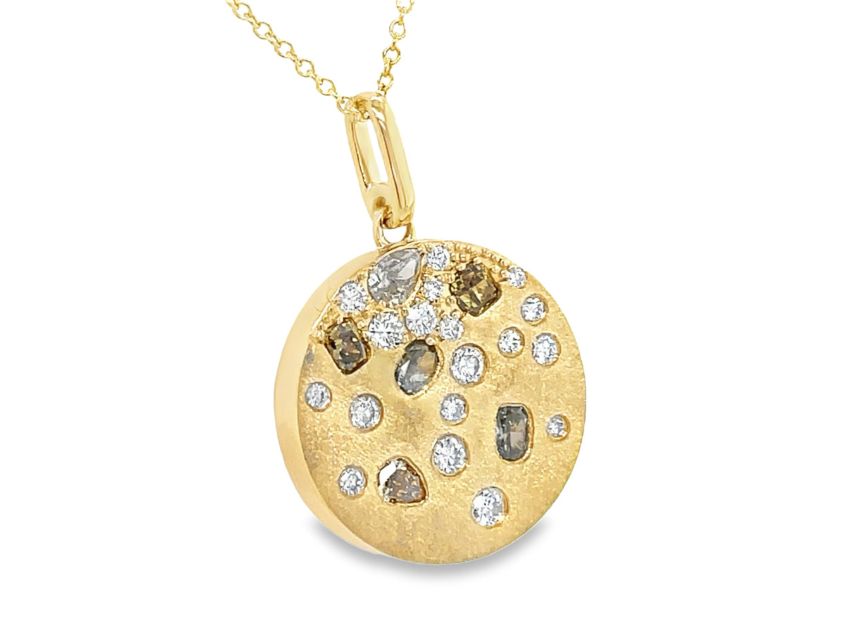 NATURAL FANCY COLOR & WHITE DIAMOND DISC PENDANT, SATIN FINISH