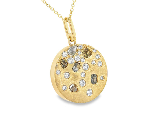 NATURAL FANCY COLOR & WHITE DIAMOND DISC PENDANT, SATIN FINISH