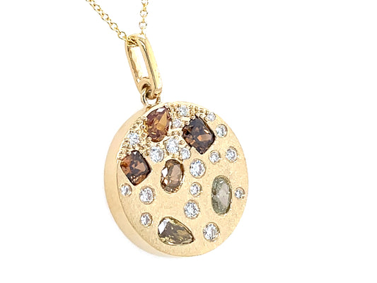 Natural Fancy Color White Diamond Disc Pendant, Satin Finish
