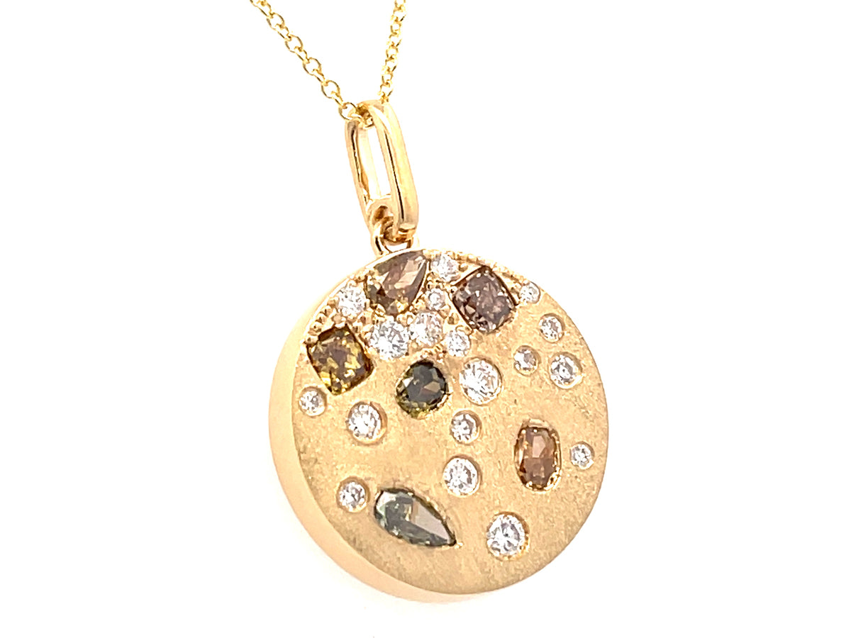 NATURAL FANCY COLOR & WHITE DIAMOND DISC PENDANT, SATIN FINISH
