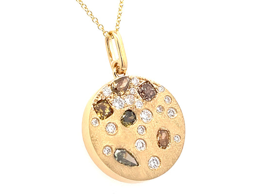 NATURAL FANCY COLOR & WHITE DIAMOND DISC PENDANT, SATIN FINISH