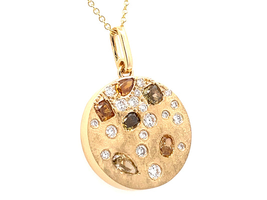 NATURAL FANCY COLOR & WHITE DIAMOND DISC PENDANT, SATIN FINISH