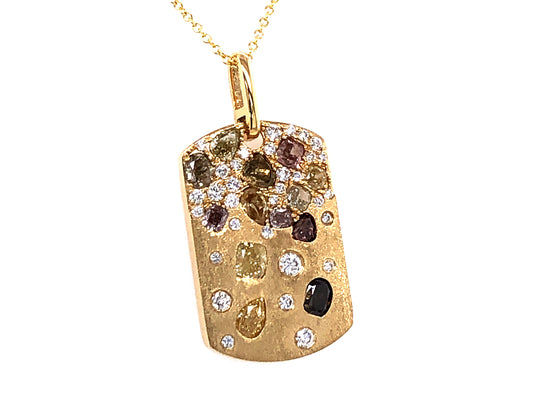 NATURAL FANCY COLOR DIAMOND DOGTAG PENDANT, SATIN FINISH, 18KY (N)