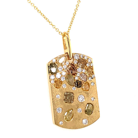 NATURAL FANCY COLOR DIAMOND DOGTAG PENDANT, SATIN FINISH, 18KY (N)