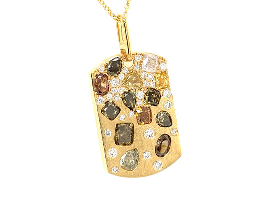 NATURAL FANCY COLOR DIAMOND DOGTAG PENDANT, SATIN FINISH, 18KY (N)