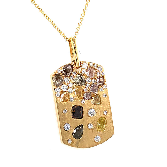 NATURAL FANCY COLOR DIAMOND DOGTAG PENDANT,SATIN FINISH,  18KY (N)