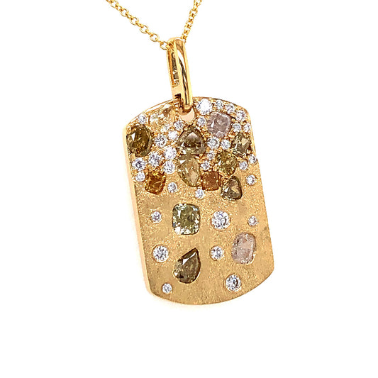 NATURAL FANCY COLOR DIAMOND DOGTAG PENDANT, SATIN FINISH, 18KY (N)