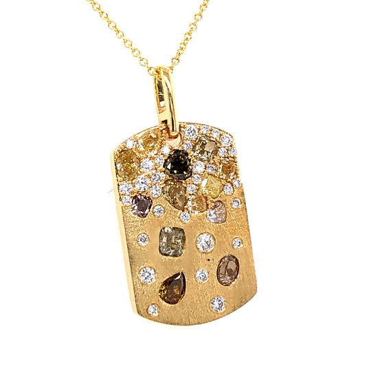 NATURAL FANCY COLOR DIAMOND DOGTAG PENDANT, SATIN FINISH, 18KY (N)