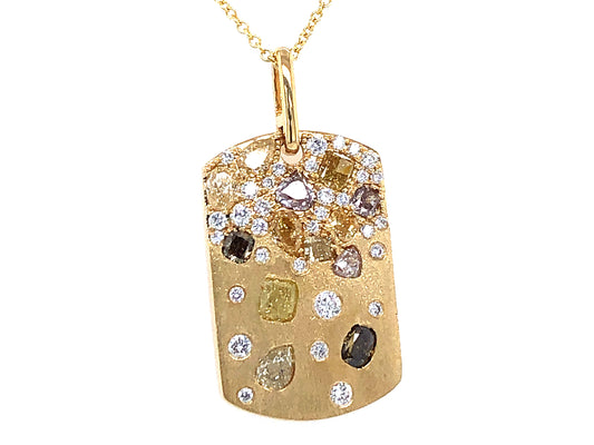 NATURAL FANCY COLOR DIAMOND DOGTAG PENDANT, SATIN FINISH, 18KY (N)