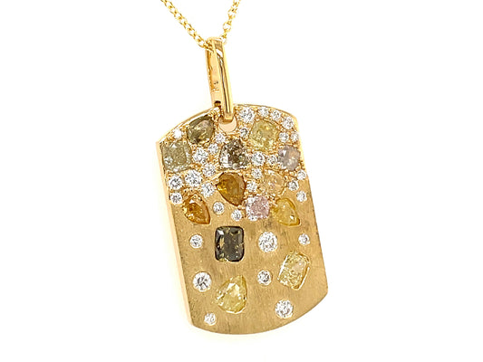 NATURAL FANCY COLOR DIAMOND DOGTAG PENDANT, SATIN FINISH, 18KY (N)
