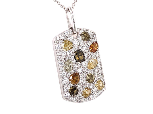 NATURAL FANCY COLOR & WHITE DIAMOND DOG TAG PENDANT, 18KW (N)
