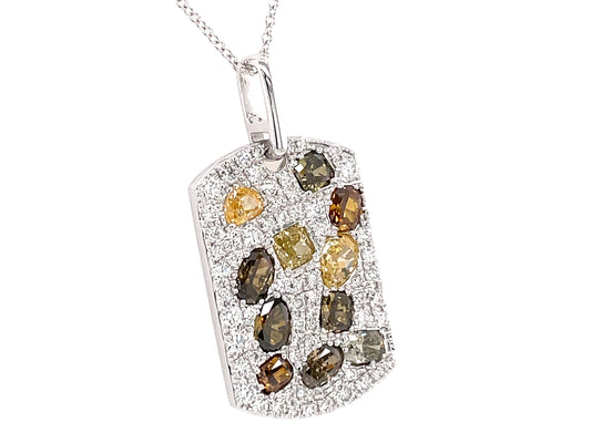 NATURAL FANCY COLOR & WHITE DIAMOND DOG TAG PENDANT, 18KW (N)