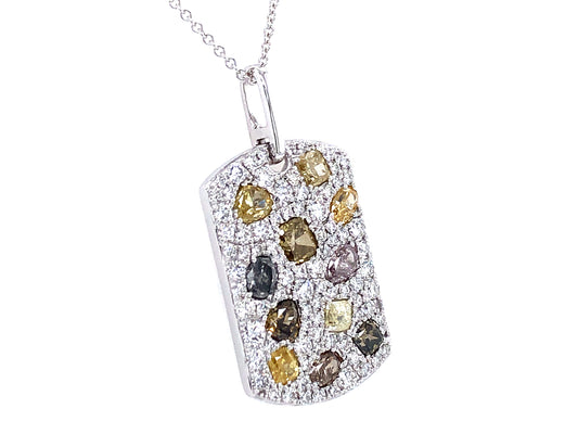 NATURAL FANCY COLOR & WHITE DIAMOND DOG TAG PENDANT, 18KW (N)