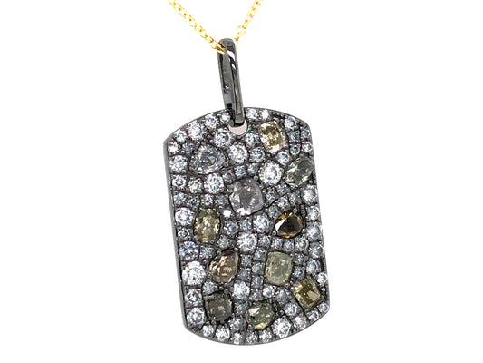 NATURAL FANCY COLOR & WHITE DIAMOND DOG TAG PENDANT, 18K BLACK FINISH, YELLOW CHAIN, (N)