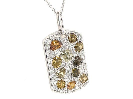 NATURAL FANCY COLOR & WHITE DIAMOND DOG TAG PENDANT, 18KW (N)