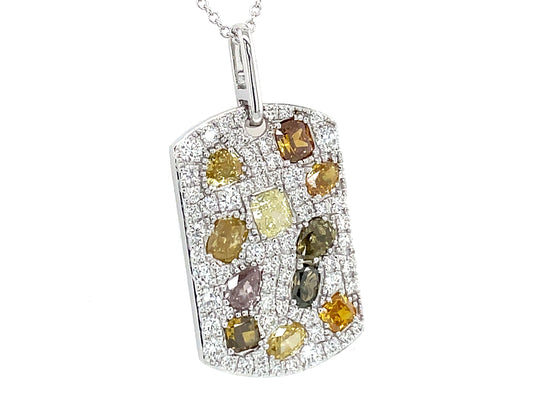 NATURAL FANCY COLOR & WHITE DIAMOND DOG TAG PENDANT, 18KW (N)
