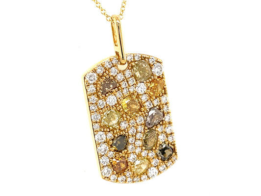 NATURAL FANCY COLOR & WHITE DIAMOND DOG TAG PENDANT, 18KY (N)