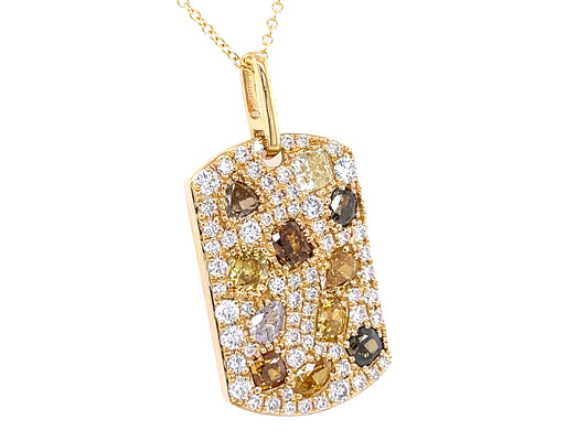 NATURAL FANCY COLOR & WHITE DIAMOND DOG TAG PENDANT, 18KY (N)