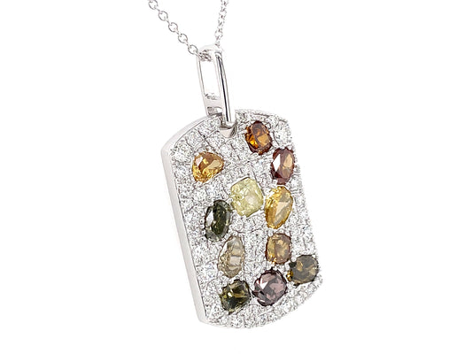 NATURAL FANCY COLOR & WHITE DIAMOND DOG TAG PENDANT, 18KW (N)