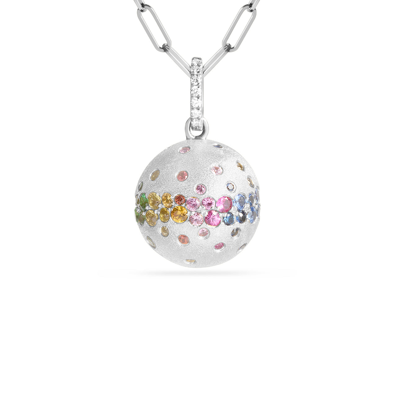 Rainbow Sapphire & Diamond 15mm Ball Necklace