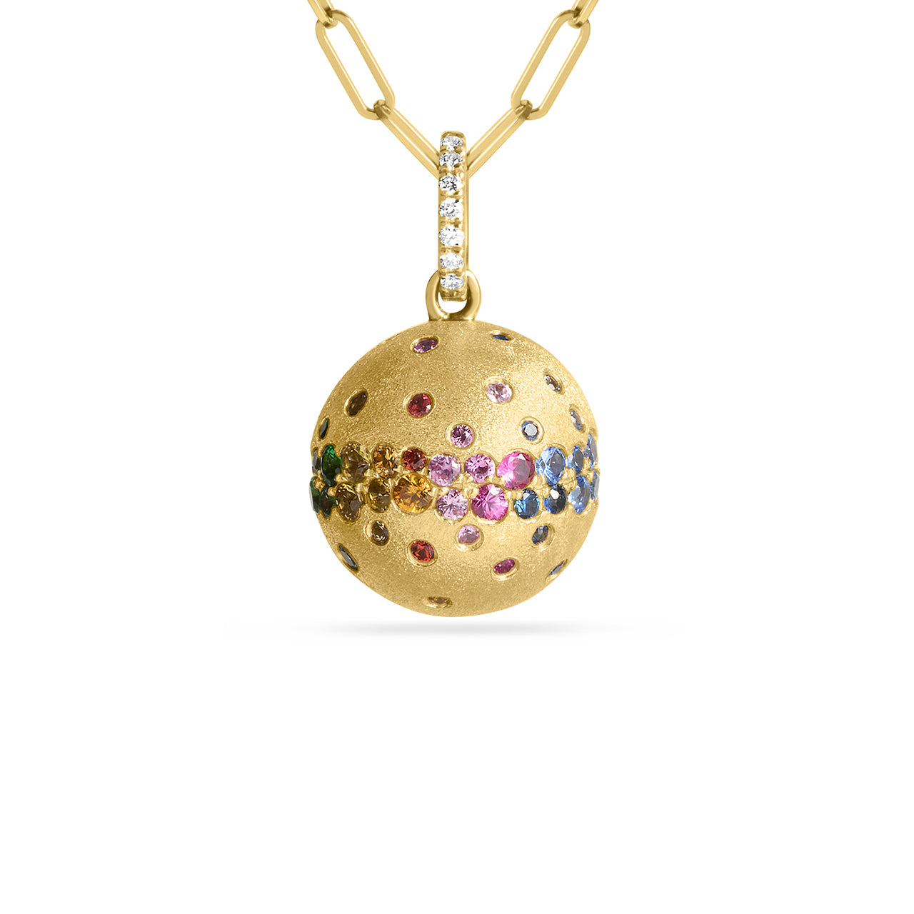 Rainbow Sapphire & Diamond 15mm Ball Necklace
