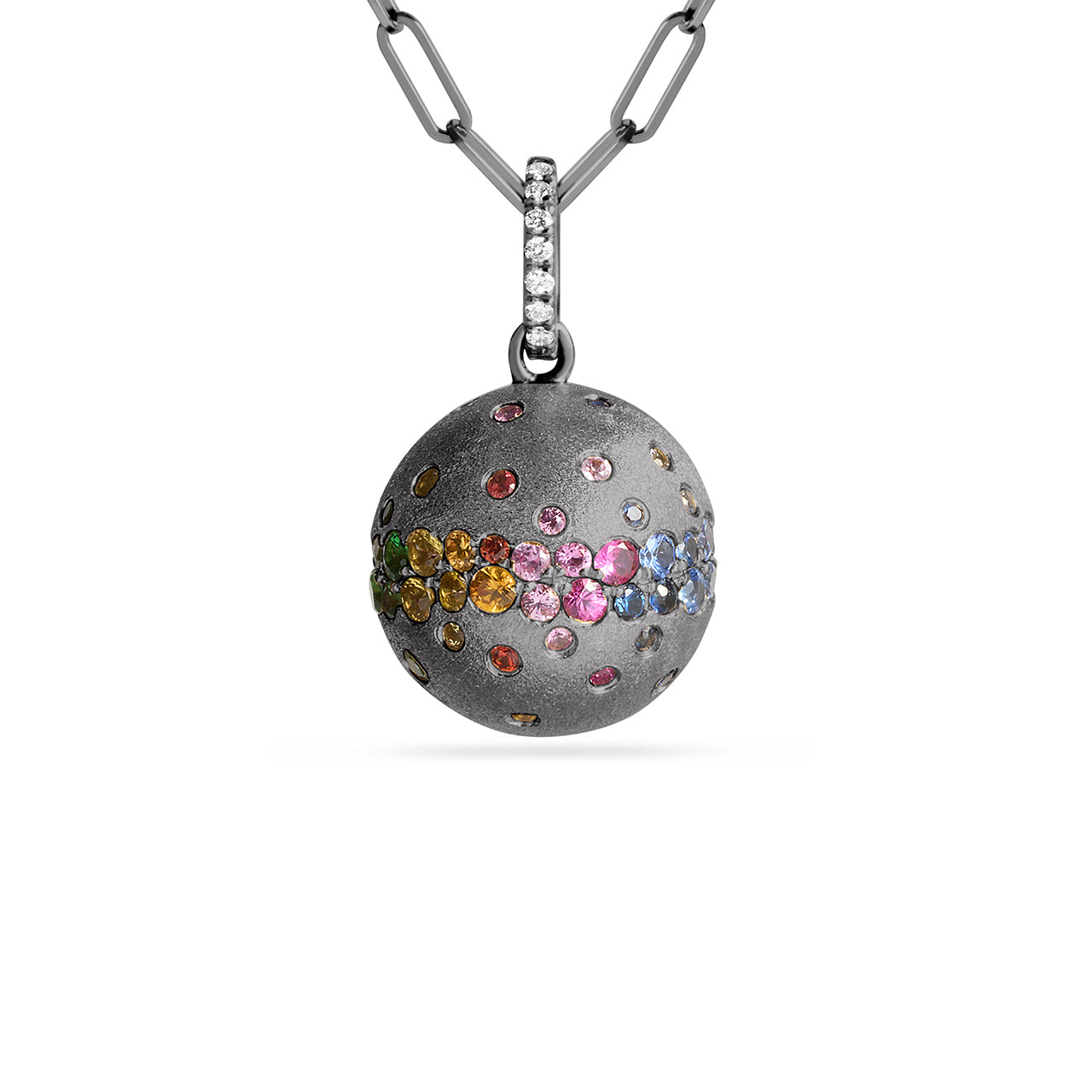 Rainbow Sapphire & Diamond 15mm Ball Necklace