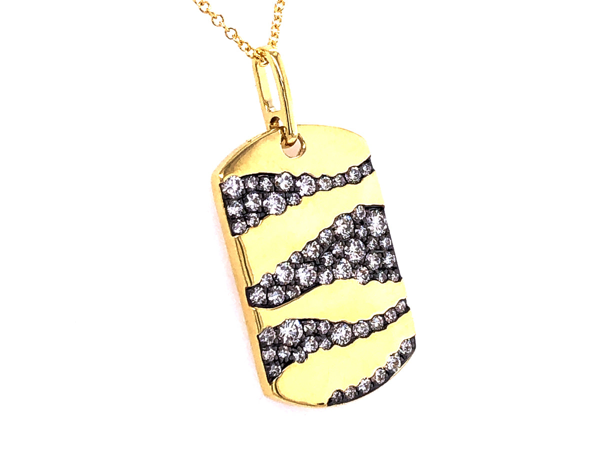 DIAMOND GROOVED FLUSH SET DOGTAG PENDANT, 18K GREEN GOLD (N)