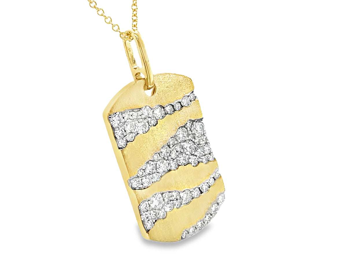 DIAMOND GROOVED FLUSH SET DOGTAG PENDANT, NO BLACK RHODIUM PRONGS, 18K GREEN GOLD (N)