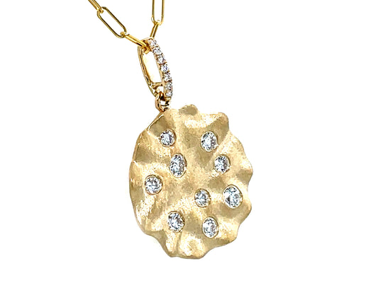 Diamond Flush Set Wavy Pendant, 17mm, 18" Paper Clip", Satin Finish