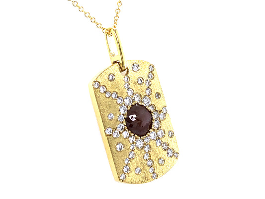 FANCY COLOR & WHITE DIAMOND DOG TAG PENDANT, SATIN FINISH, 18K GREEN GOLD (N)