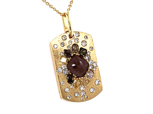 NATURAL FANCY COLOR & WHITE DIAMOND DOG TAG PENDANT, SATIN FINISH, 18KY (N)