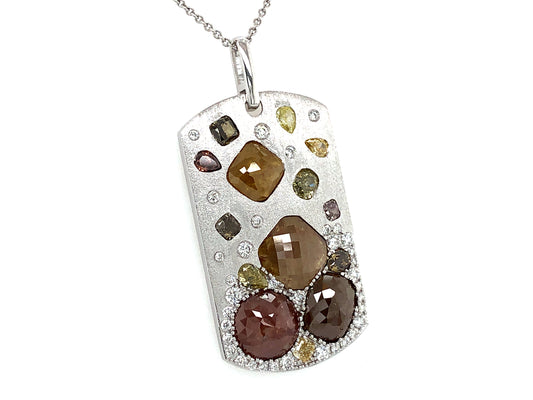 Natural Fancy Color White Diamond Dog Tag Pendant, Satin Finish, 18kw (N)