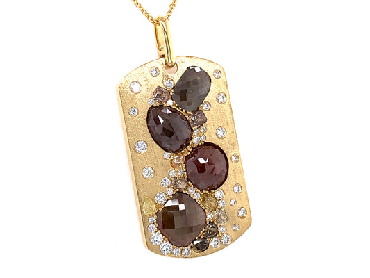 NATURAL FANCY COLOR & WHITE DIAMOND DOG TAG PENDANT, SATIN FINISH, 18KY (N)