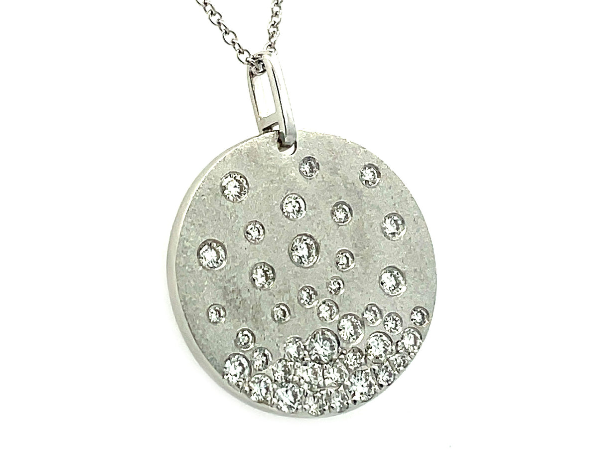 DIAMOND FLUSH SET DISC PENDANT, 19.8MM, 16"/18" , SATIN FINISH