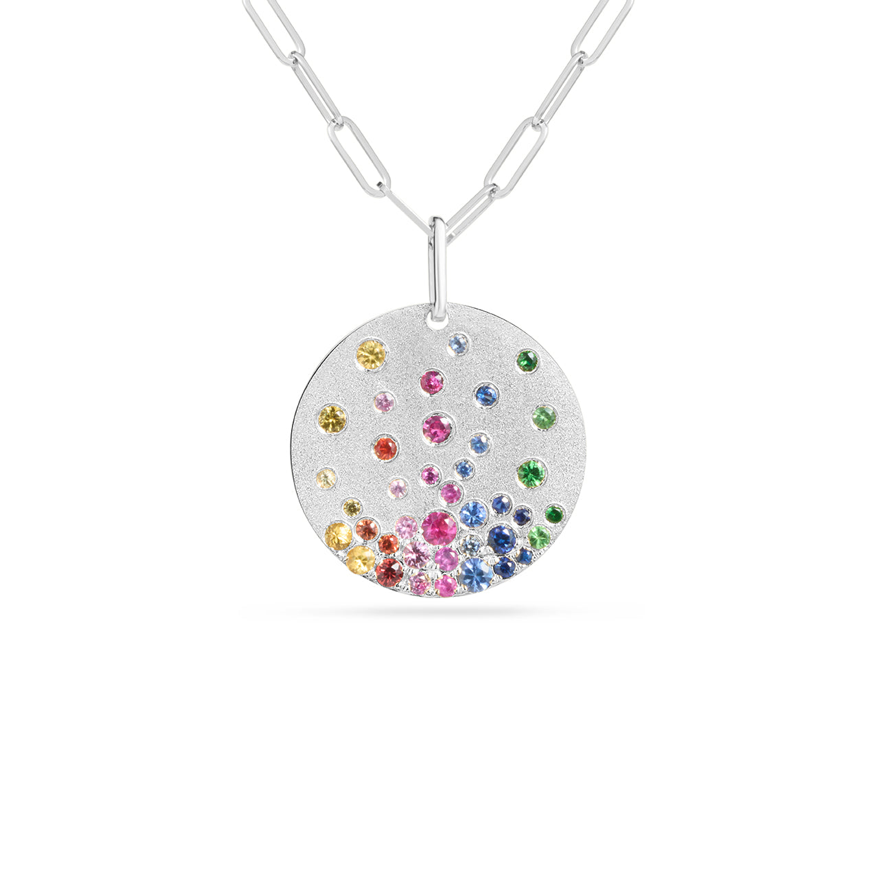 Rainbow Sapphire Confetti 20mm Disc Necklace