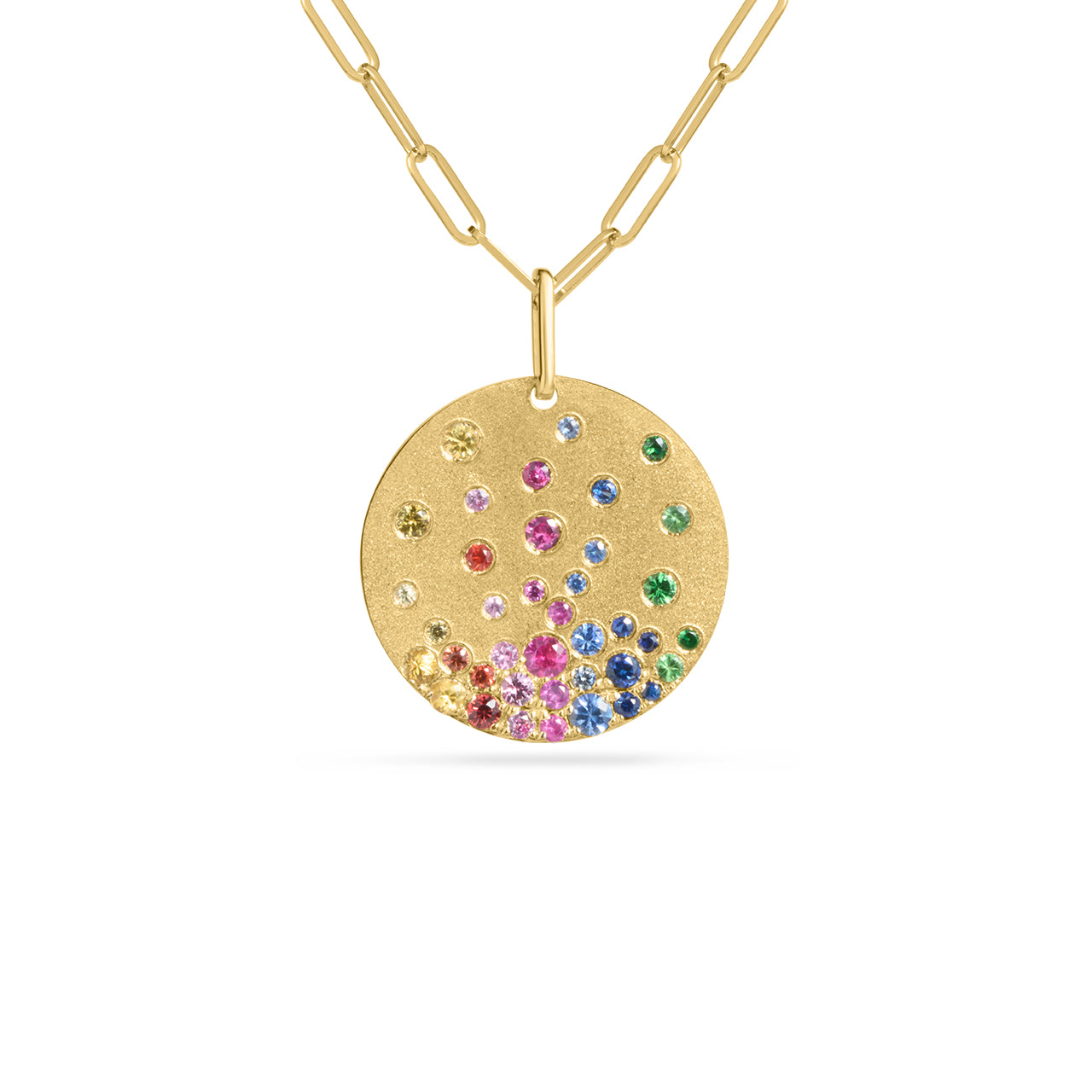 Rainbow Sapphire Confetti 20mm Disc Necklace
