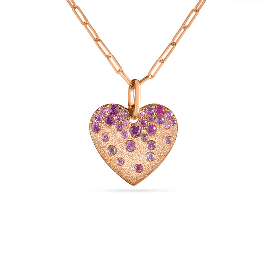 Pink Sapphire & Ruby Confetti Heart Necklace