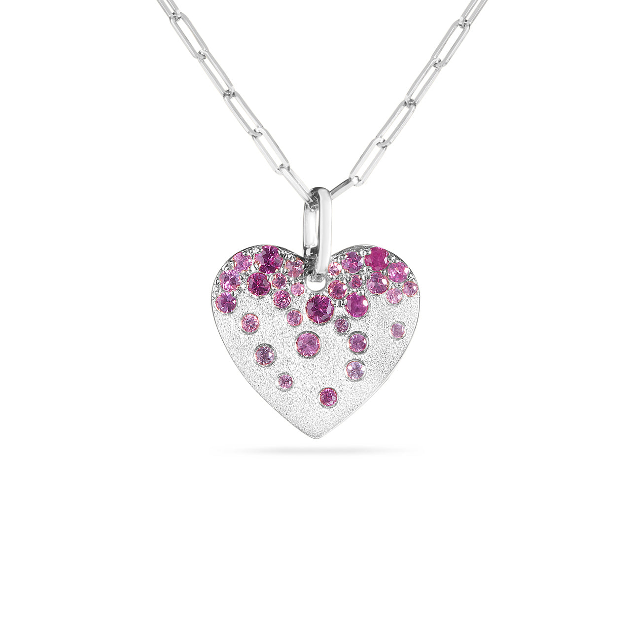 Pink Sapphire & Ruby Confetti Heart Necklace