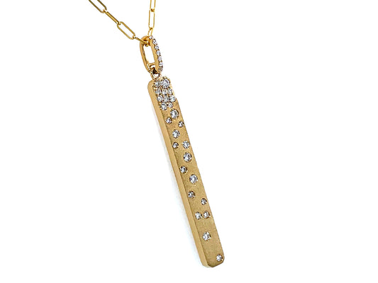 DIAMOND CONFETTI BAR PENDANT, 40MM, 18" PAPERCLIP CHAIN, SATIN FINISH