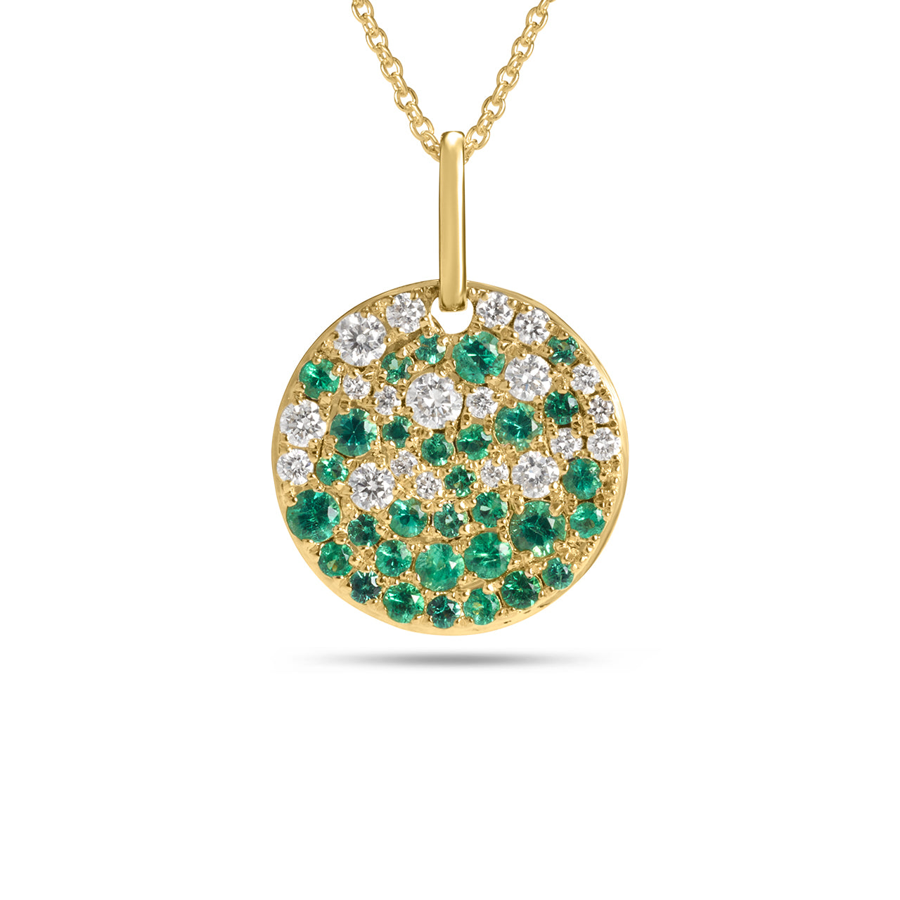 Emerald & Diamond Pave Confetti Disc Necklace