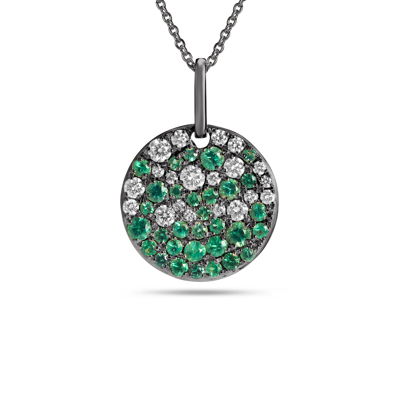 Emerald & Diamond Pave Confetti Disc Necklace
