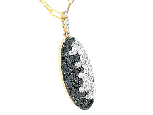 BLACK & WHTIE DIAMOND PAVE OVAL PENDANT, 18" PAPERCLIP CHAIN,  24 X 11 MM