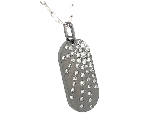 DIAMOND SUNBURST OVAL DISC PENDANT, 12X25MM, 18" PAPERCLIP CHAIN, SATIN FINISH